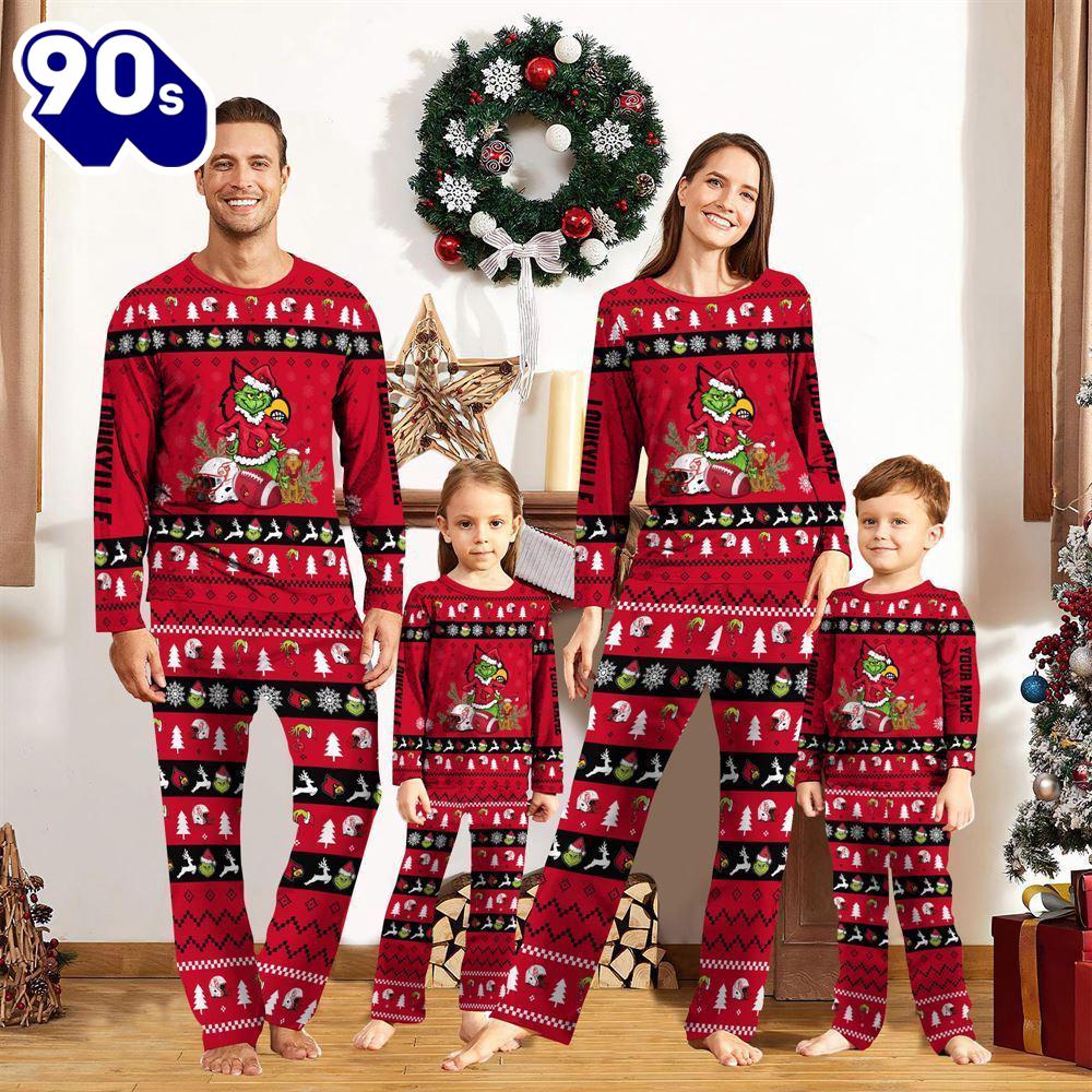Louisville Cardinals NCAA Custom Name Grinch Christmas And Sport Team Pajama Set Gift Christmas Louisville Cardinals NCAA Custom Name Grinch Christmas And Sport Team Pajama Set Gift Christmas