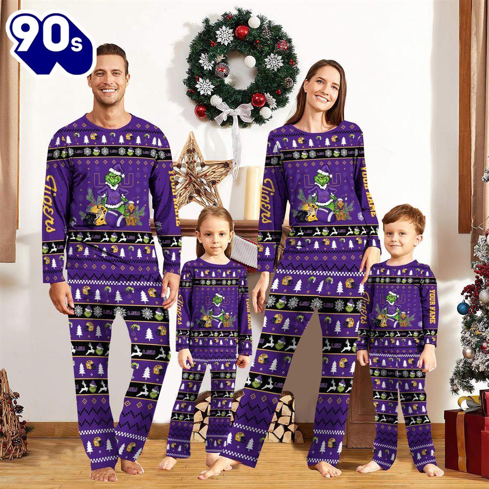 LSU TIGERS NCAA Custom Name Grinch Christmas And Sport Team Pajama Set Gift Christmas LSU TIGERS NCAA Custom Name Grinch Christmas And Sport Team Pajama Set Gift Christmas
