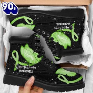 Lymphoma Awareness Leather Boots Ribbon Butterfly Shoes