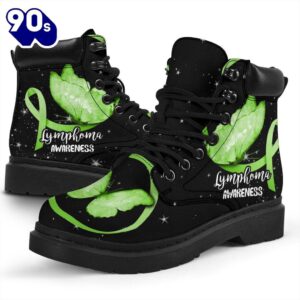 Lymphoma Awareness Leather Boots Ribbon Butterfly Shoes