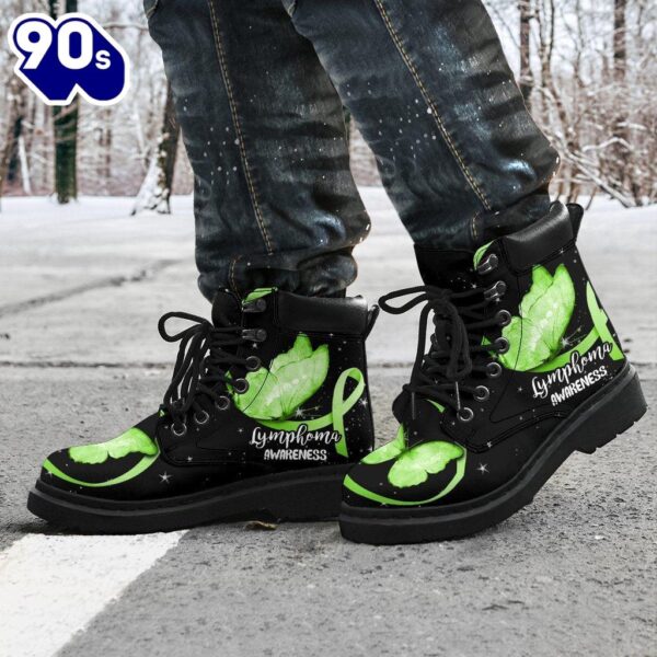 Lymphoma Awareness Leather Boots Ribbon Butterfly Shoes