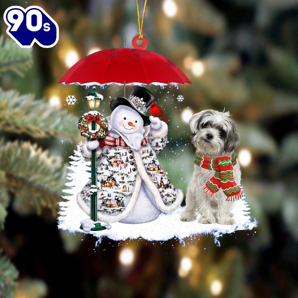 Malshi With Snowman Ornament, Gift For Christmas Malshi With Snowman Ornament, Gift For Christmas