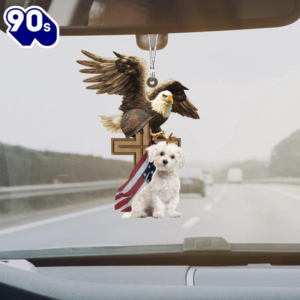 Maltese And Eagle American Flag Ornament, Gift For Christmas Maltese And Eagle American Flag Ornament, Gift For Christmas