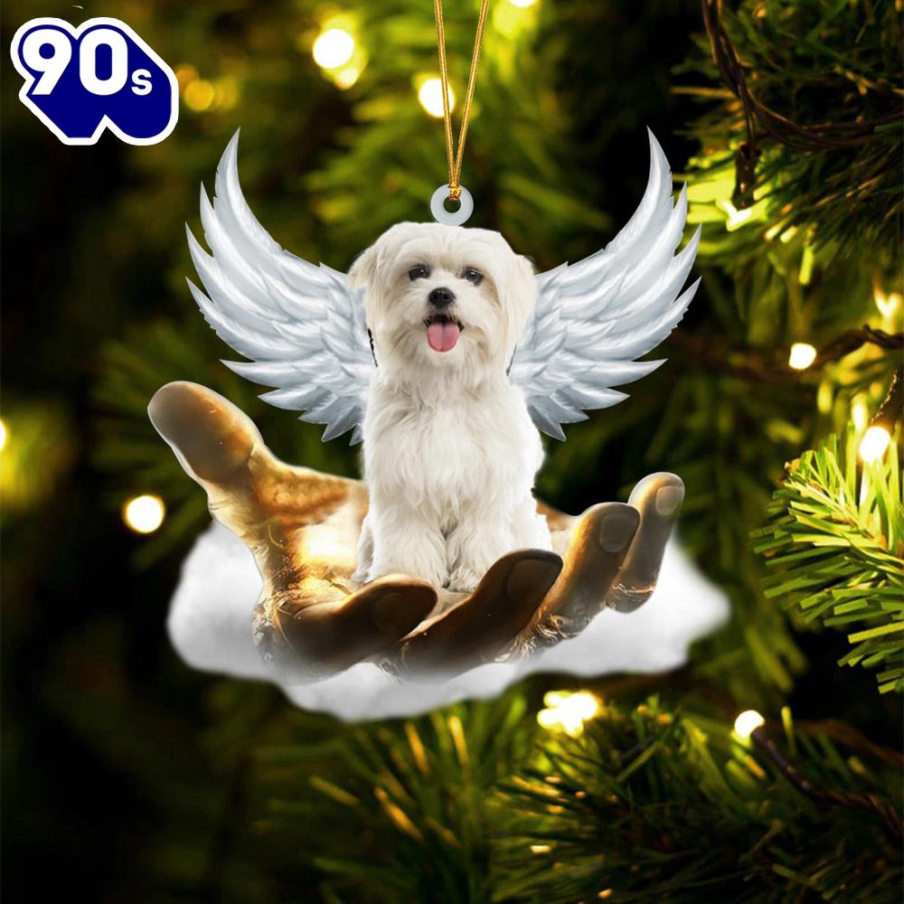 Maltese On The Hands Of Jesus Ornament, Gift For Christmas Maltese On The Hands Of Jesus Ornament, Gift For Christmas