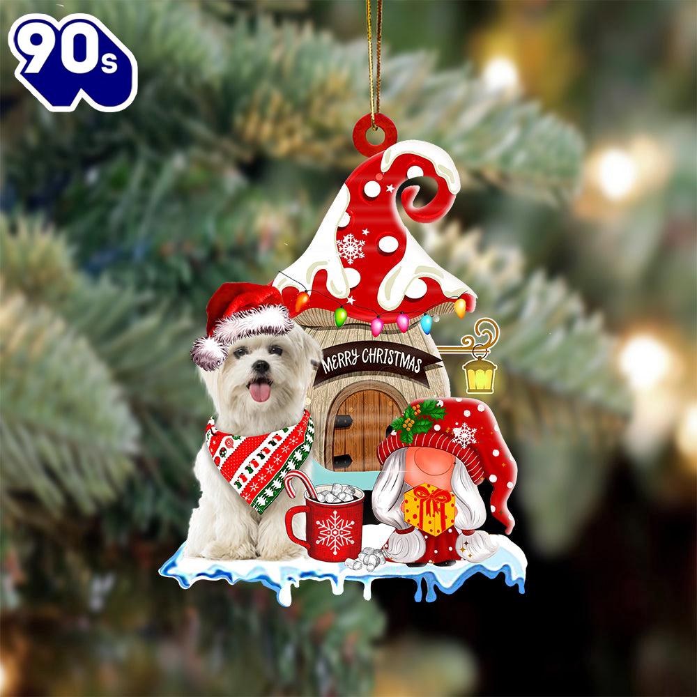 Maltese With Mushroom House Christmas Ornament, Gift For Christmas Maltese With Mushroom House Christmas Ornament, Gift For Christmas
