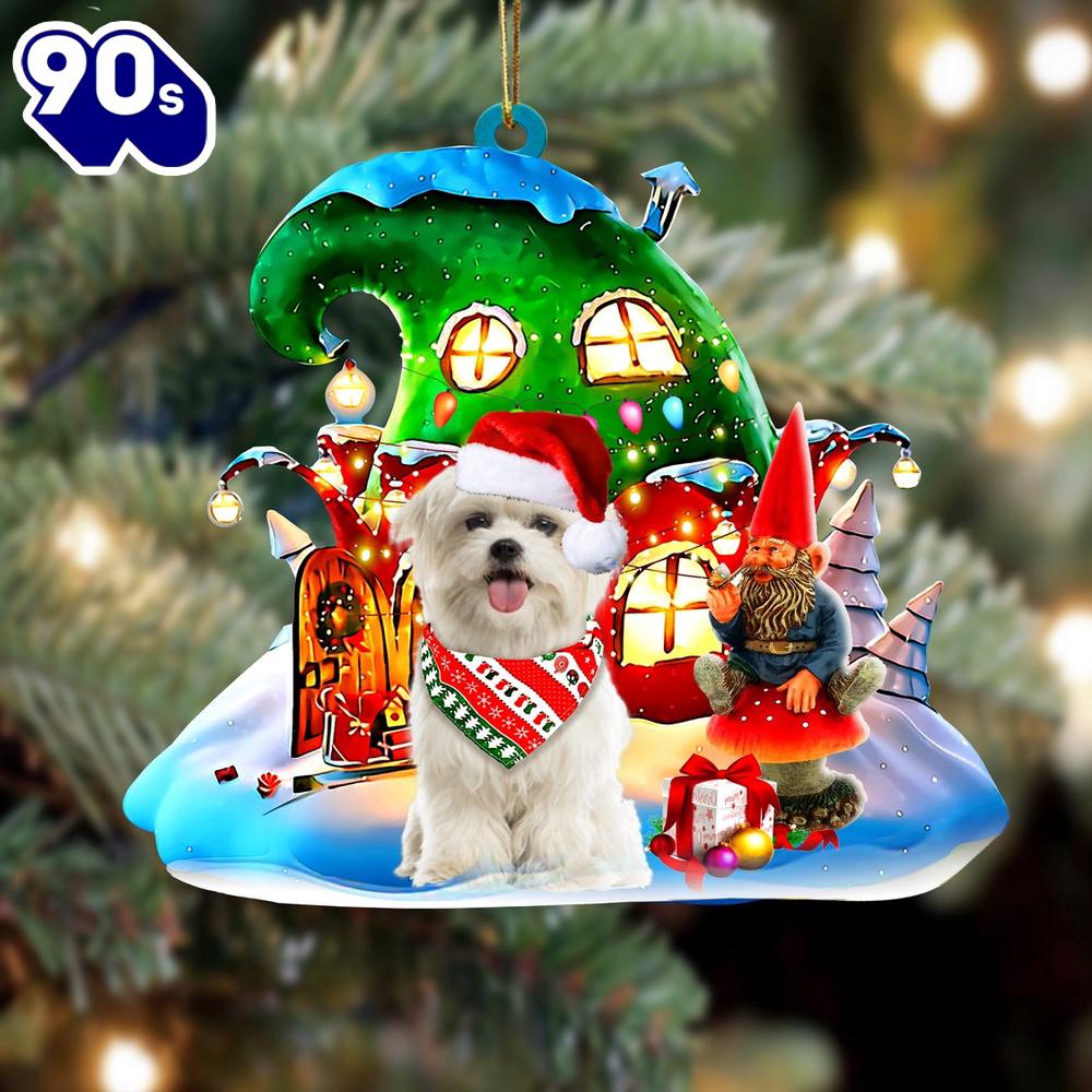 Maltese With Rudolph's House Christmas Ornament, Gift For Christmas Maltese With Rudolph's House Christmas Ornament, Gift For Christmas