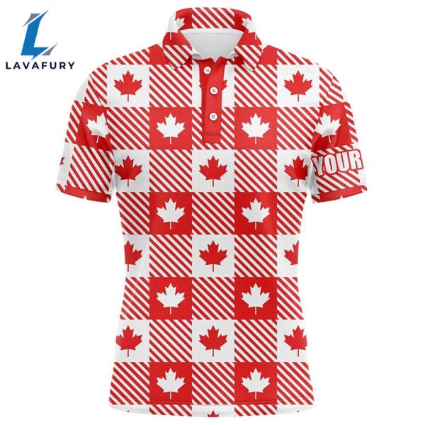 Maple Leaves On Red White Plaid Canadian Mens Golf Polo Shirts Patriotic    Gift Christmas
