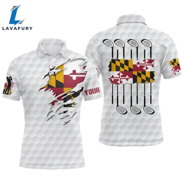 Maryland Flag Golf Pattern White Mens Polo Shirt Custom    Gift Christmas