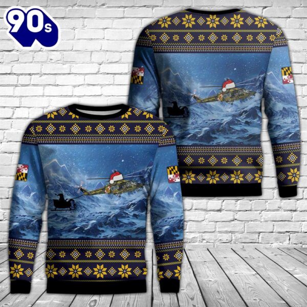 Maryland State Police Aw139 Helicopter Christmas Sweater