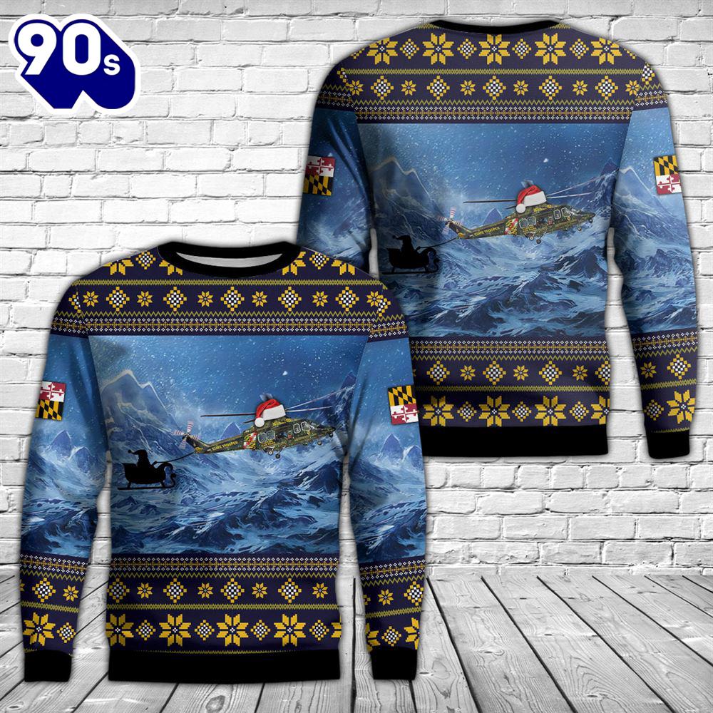 Maryland State Police Aw139 Helicopter Christmas Sweater Maryland State Police Aw139 Helicopter Christmas Sweater