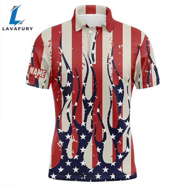 Men Golf Polo Shirt Custom American Flag Fire Male Golf Attire   Gift Christmas