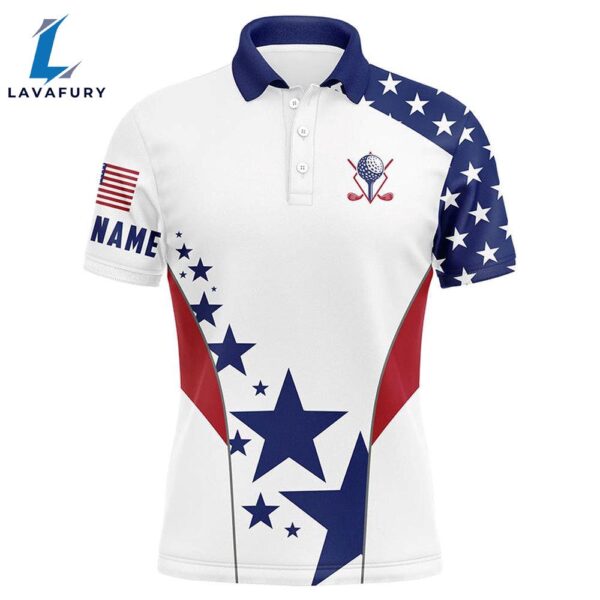 Men Golf Polo Shirts American Flag Custom Patriotic Red, White, And Blue    Gift Christmas