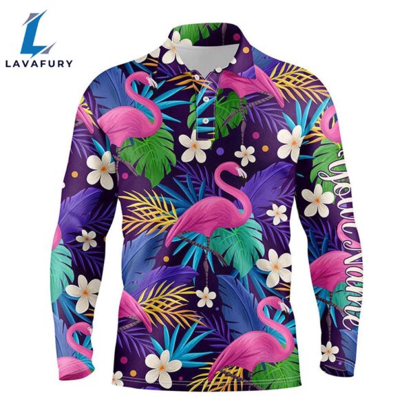 Men Golf Polo Shirts Colorful Floral Flamingo Pattern Tropical Leaves Custom Team Golf Polo Shirts  Gift Christmas