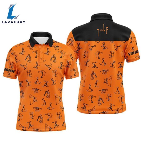 Men Golf Polo Shirts Custom Name Funny Golf Pattern, Black Orange Polo Shirt Golf Outfit Men  Gift Christmas