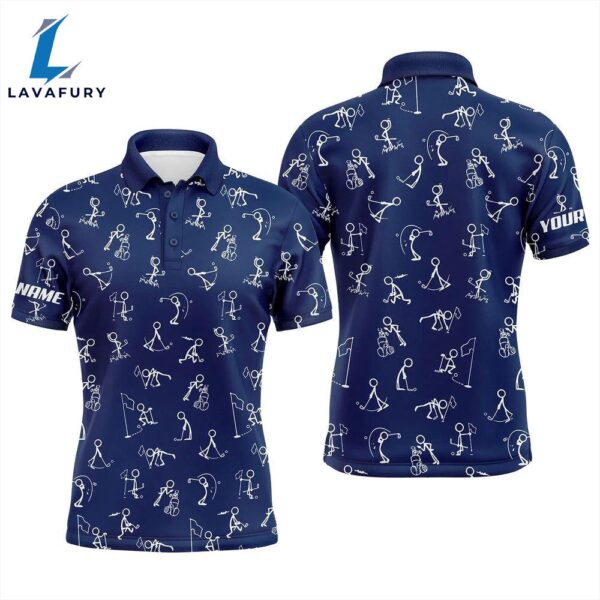 Men Golf Polo Upf Shirts Custom Name Funny Golf Pattern Blue Navy Polo Shirt Best Mens Golf Wear  Gift Christmas