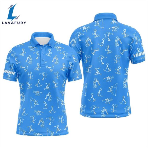 Men Golf Polo Upf Shirts Custom Name Funny Golf Pattern Blue Polo Shirt Best Mens Golf Wear  Gift Christmas