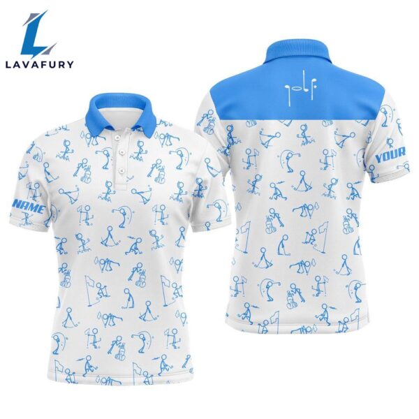 Men Golf Polo Upf Shirts Custom Name Funny Golf Pattern, Blue Polo Shirt Golf Outfit Men  Gift Christmas