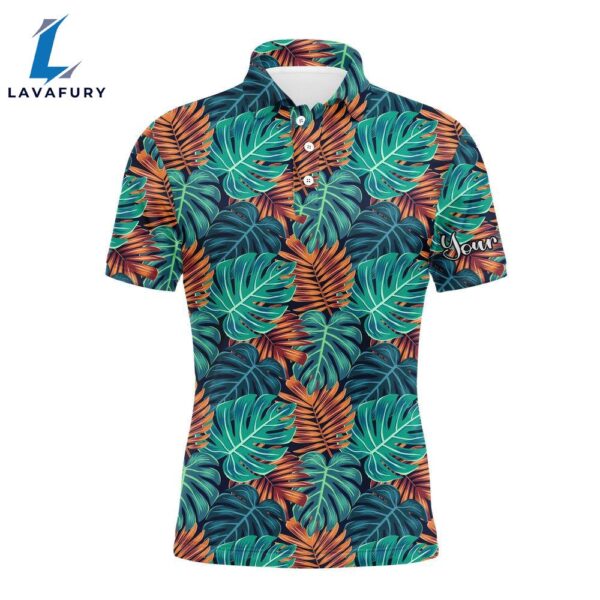 Men Golf Polo Upf Shirts Monstera And Palm Leaves Nature Tropical Pattern Custom Team Golf Polo Shirts  Gift Christmas