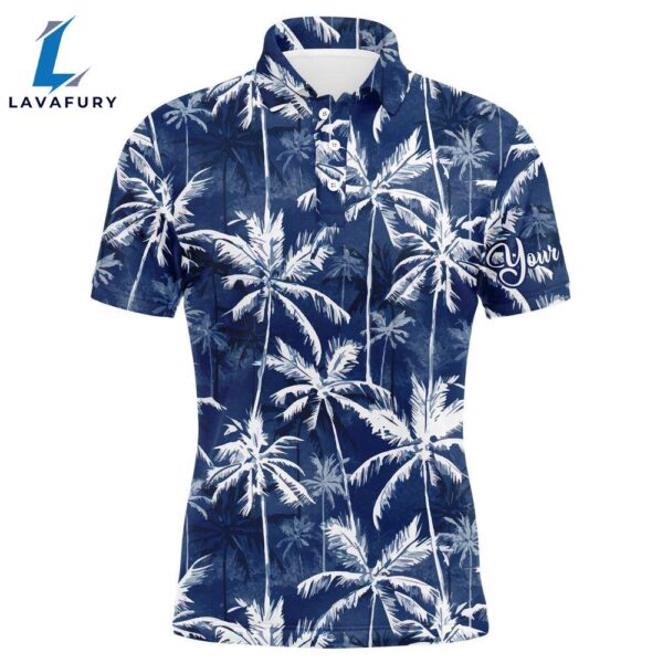 Men Golf Polo Upf Shirts With Tropical Background Blue Watercolor Palms Custom Team Golf Polo Shirts  Gift Christmas
