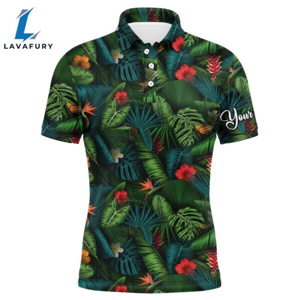 Men Golf Polo Upf Shirts With Tropical Summer Leaves Background Custom Team Golf Polo Shirts  Gift Christmas
