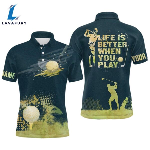 Mens Golf Artistic Wet Paint Polo Shirt, Personalized Dark Green    Gift Christmas