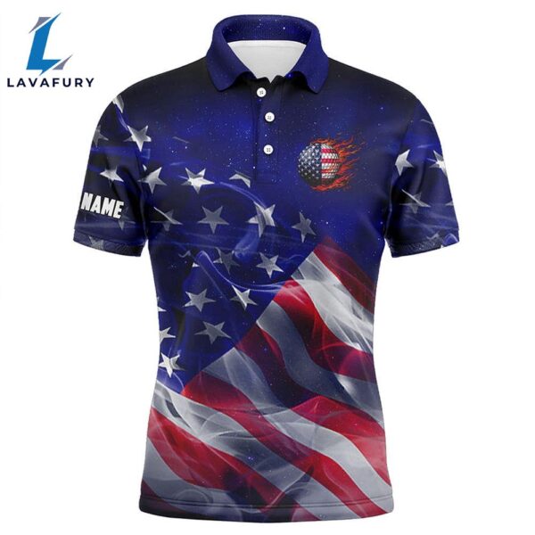 Mens Golf Polo Shirt American Flag Blue Galaxy Custom Golf Team Jerseys, Patriotic Golf Gifts  Gift Christmas