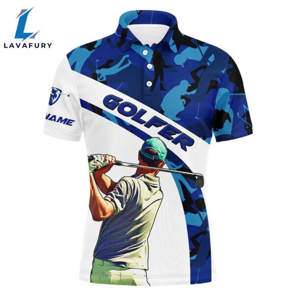 Mens Golf Polo Shirt Blue Camo Custom Name Best Mens Golf Wear  Gift Christmas