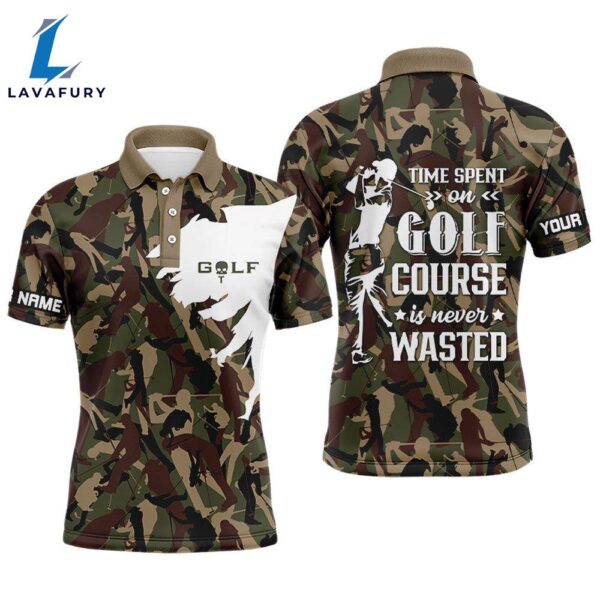 Mens Golf Polo Shirt Custom Camo  Time Spent On Golf Course Is Never Wasted Men Golf Apparel  Gift Christmas