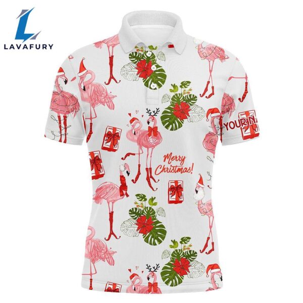 Mens Golf Polo Shirt Custom Christmas Flamingo Golf Polos Shirt   Gift Christmas
