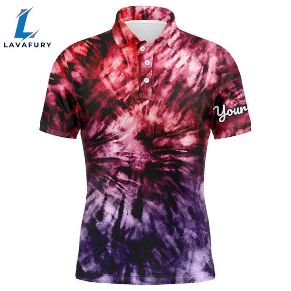 Mens Golf Polo Shirt Custom Colorful Red Purple Tie Dye Men’S Golf Attire, Best Mens Golf Wear  Gift Christmas