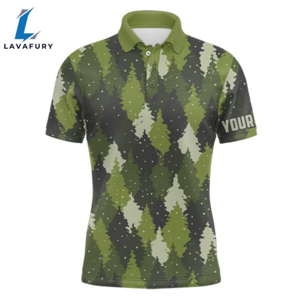 Mens Golf Polo Shirt Custom Green Trees Camouflage Christmas    Gift Christmas