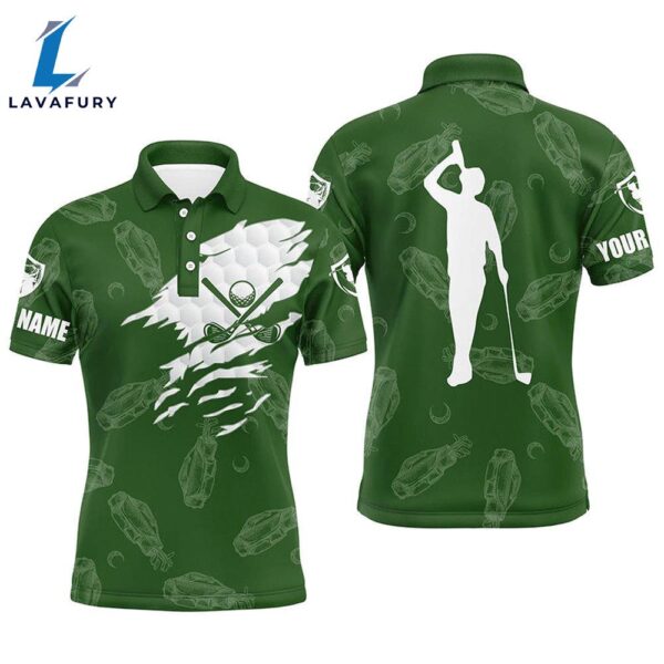 Mens Golf Polo Shirt Custom Name Golf Clubs Pattern Shirt Green  Gift Christmas