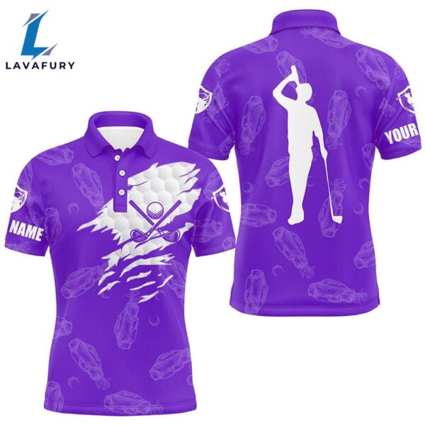 Mens Golf Polo Shirt Custom Name Golf Clubs Pattern Shirt Purple  Gift Christmas