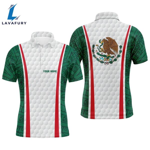Mens Golf Polo Shirt Custom Name Mexican Flag White , Mens Patriotic Polo Shirts  Gift Christmas