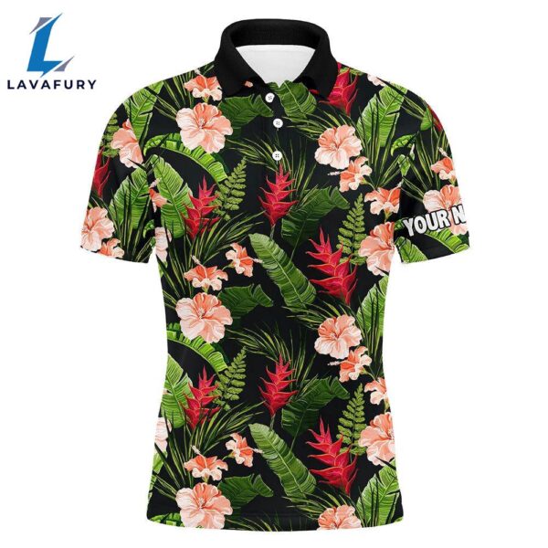 Mens Golf Polo Shirt Custom Tropical Hibiscus Pattern Team Golf Tops   Gift Christmas