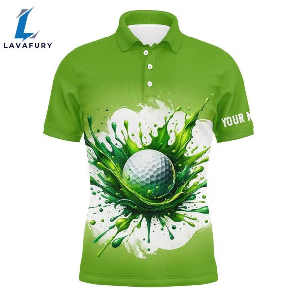Mens Golf Polo Shirt Custom Watercolor Green Golf Ball Pattern Golf Tops   Gift Christmas