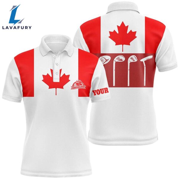 Mens Golf Polo Shirt Golf Club Canadian Flag Patriot Golf Custom Name White , Golfing Gift  Gift Christmas