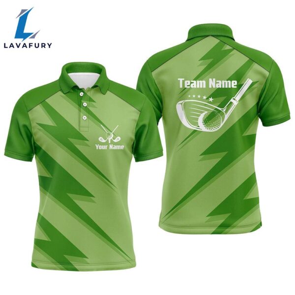 Mens Golf Polo Shirt Green Lightning Custom Name And Team Name   Gift Christmas