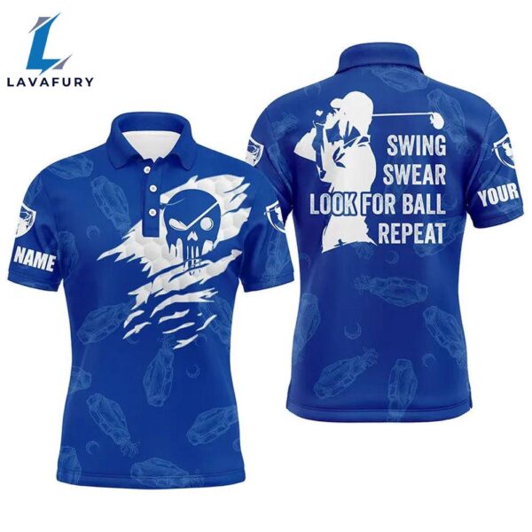 Mens Golf Polo Shirt Swing Swear Look For Ball Repeat Custom Name Golf Clubs Pattern Shirt Blue  Gift Christmas
