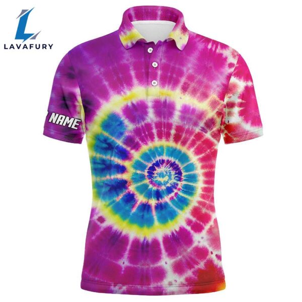 Mens Golf Polo Shirt With Colorful Spiral Tie Dye Background Custom Team    Gift Christmas