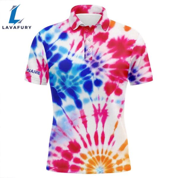 Mens Golf Polo Shirt With Colorful Tie Dye Pattern Custom Name Team Golf Tops   Gift Christmas