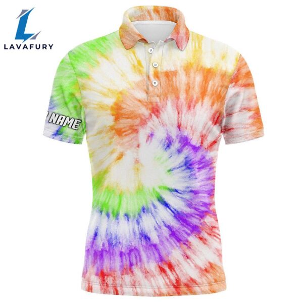 Mens Golf Polo Shirt With With Colorful Tie Dye Background Custom Name Team Golf Tops   Gift Christmas