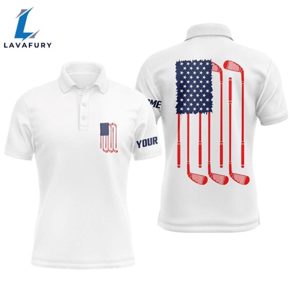 Mens Golf Polo Shirts American Flag Golf Clubs Custom Patriotic White Mens   Gift Christmas