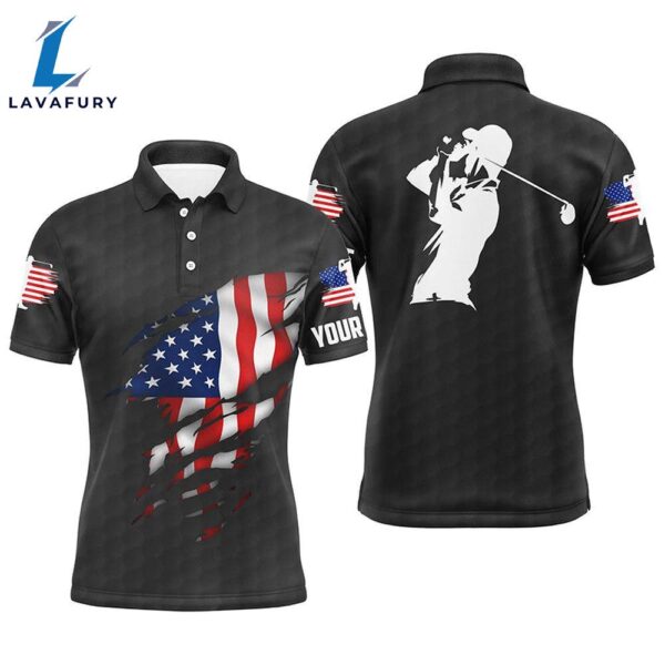 Mens Golf Polo Shirts American Flag Patriotic  Custom Polo Golf Tops For Men Black  Gift Christmas