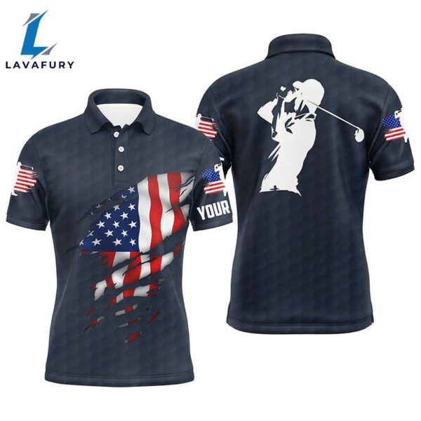 Mens Golf Polo Shirts American Flag Patriotic  Custom Polo Golf Tops For Men Blue Navy  Gift Christmas