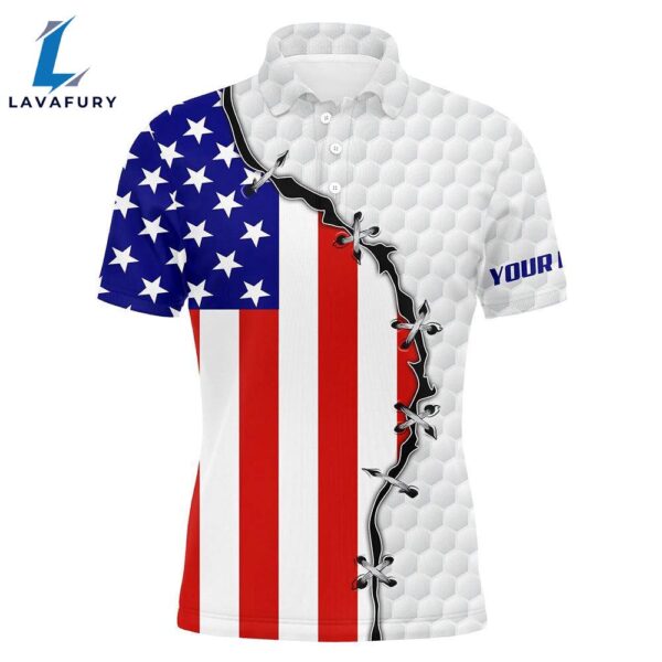 Mens Golf Polo Shirts American Flag White Golf Ball Skin Pattern Custom Patriot Team   Gift Christmas