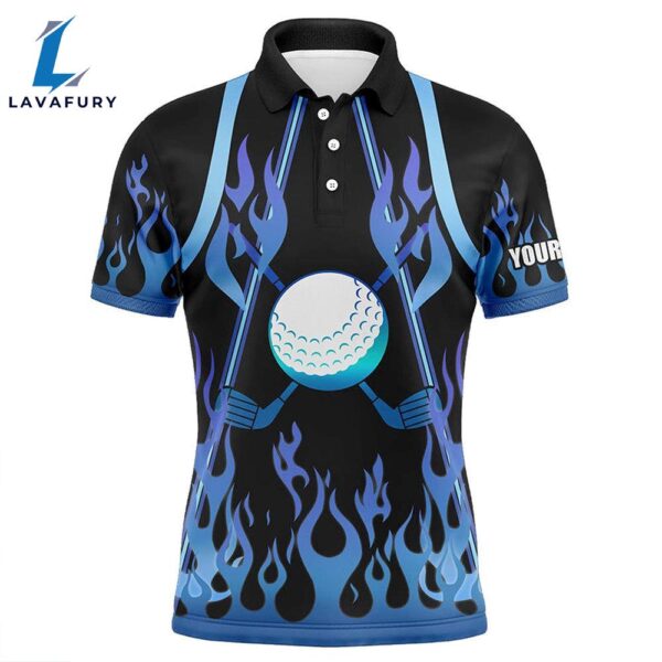 Mens Golf Polo Shirts Blue Fire Pattern Golf Clubs Shirt   Gift Christmas