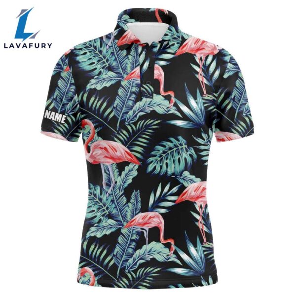 Mens Golf Polo Shirts Blue Forest Jungle Pattern Pink Flamingo  Custom    Gift Christmas