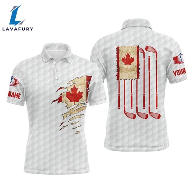 Mens Golf Polo Shirts Canada Flag Patriot Custom Name Vintage Flag Golf Clubs Golf Outfit Men  Gift Christmas