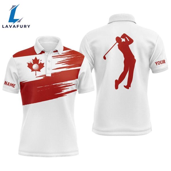 Mens Golf Polo Shirts Canada Flag Patriot Custom Name White   Gift Christmas